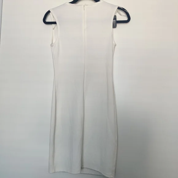 *White Beaded Peter Pan Collar Mini Dress Belted Sheath Sleeveless Small - Picture 2 of 7